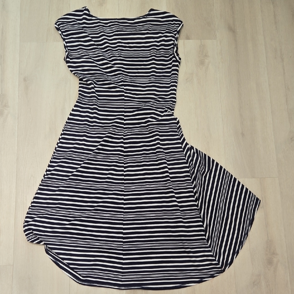 Max Studio Asymmetrical Dress in Black and White Stripes - Picture 3 of 3